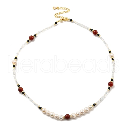 Natural Pearl & Natural Gemstone Beaded Necklaces NJEW-M214-05G-1