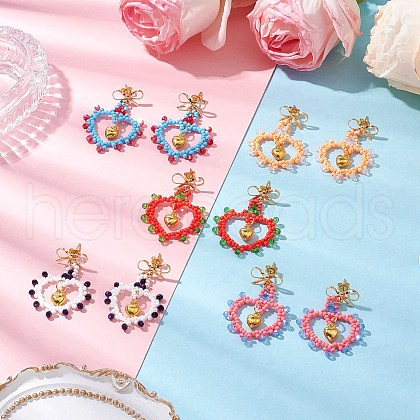 Glass Seed Beads Dangle Stud Earrings EJEW-MZ00396-1