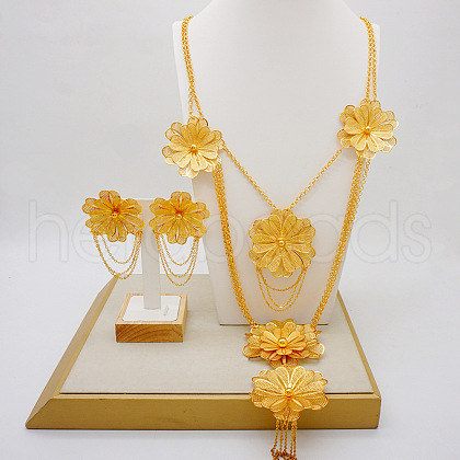 Multi-layer Alloy Pendant Necklaces & Stud Dangle Earrings Sets WGF664A-01-1