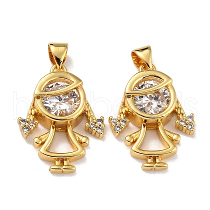 Brass Micro Pave Clear Cubic Zirconia Pendants ZIRC-A021-63G-1