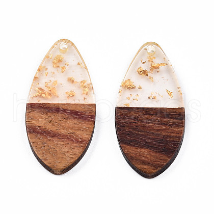 Transparent Resin & Walnut Wood Pendants RESI-N025-032-A01-1