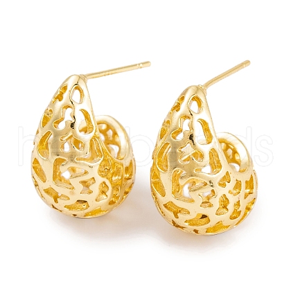 Rack Plating Hollow Teardrop Brass Earrings EJEW-S219-03G-1