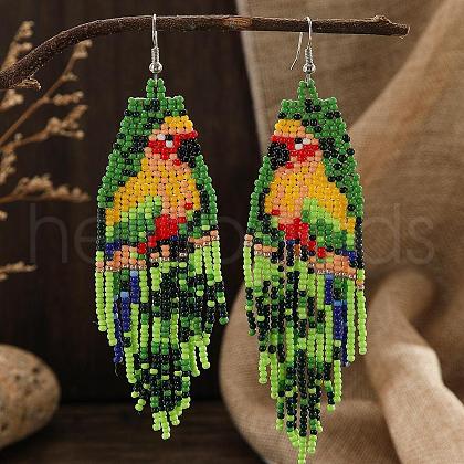 Bohemian Style Parrot Pattern Glass Bead Handmade Dangle Earrings ZM7792-1