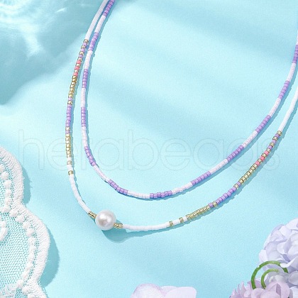 Mother's Day Jewellery Glass Beaded Double Layer Necklaces NJEW-MZ00070-03-1