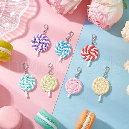 Handmade Polymer Clay Lollipop Pendant Decorations HJEW-JM03387-1