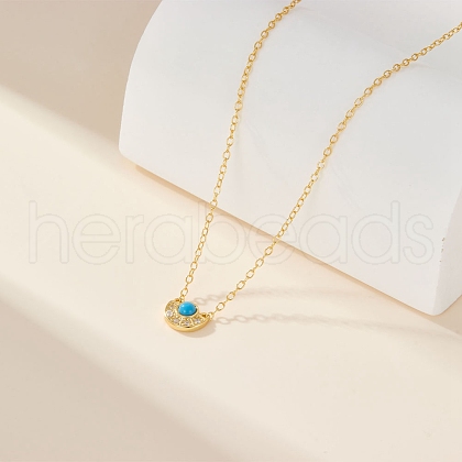 925 Sterling Silver Pave Synthetic Turquoise Moon Pendant Cable Chain Necklaces AL5793-4-1