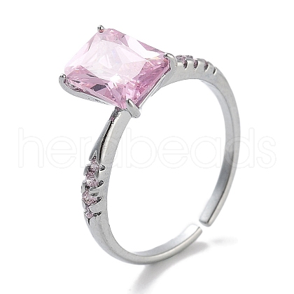 Mother's Day Rings Rectangle Rack Plating Brass Micro Pave Cubic Zirconia Solitaire Ring RJEW-Z059-10P-01-1