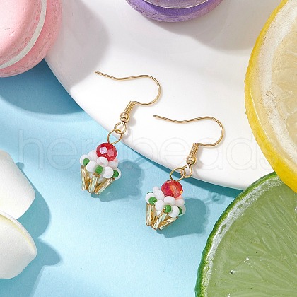 Ice Cream Cup Handmade Glass Seed Beads Dangle Earrings for Women EJEW-MZ00392-06-1