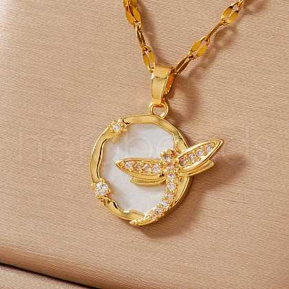 Brass Crystal Rhinestone Dragonfly Ring Pendant Necklaces NI8303-1-1
