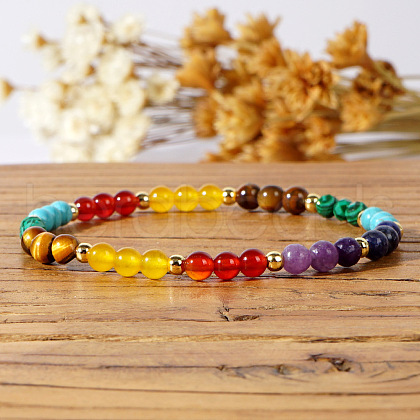 Bohemian Handmade Natural & Synthetic Gemstone Beads Stretch Bracelets FW4303-1