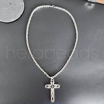 Gothic Style Cross 304 Stainless Steel Black Enamel Pendant Byzantine Chain Necklaces for Men FS-WG287BB-01-1