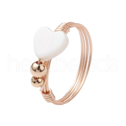 Heart Natural Freshwater Shell Beadsed Ring RJEW-TA00135-1