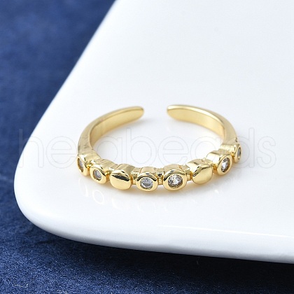 Brass Micro Pave Clear Cubic Zirconia Open Cuff Rings for Women RJEW-F179-05G-1