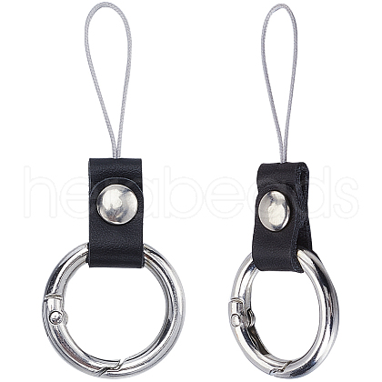 Gorgecraft 2Pcs Leather and Zinc Alloy Mobile Phone Finger Rings AJEW-GF0010-08A-1