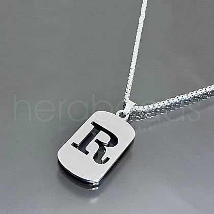 Rectangle with Laser Cut Letter 201 Stainless Steel Initial Pendant Necklaces WGA5E8C-18-1