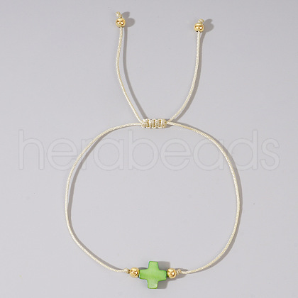 Adjustable Rainbow Dyed Shell Cross Braided Bead Bracelets for Women DZ6787-6-1