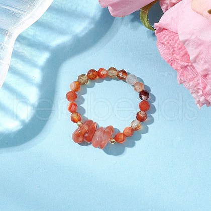 Natural Red Agate Beaded Rings RJEW-TA00191-04-1