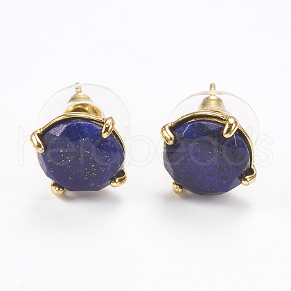 Natural Lapis Lazuli Stud Earrings EJEW-L196-05A-1