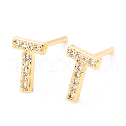 Brass Micro Pave Clear Cubic Zirconia Stud Earrings EJEW-O103-11G-1