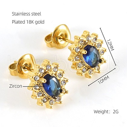 304 Stainless Steel Cubic Zirconia Stud Earrings FS-WGD0B7C-04-1
