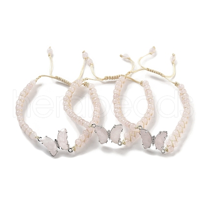 Natural Rose Quartz Braided Round Bead Bracelets BJEW-K251-06E-1