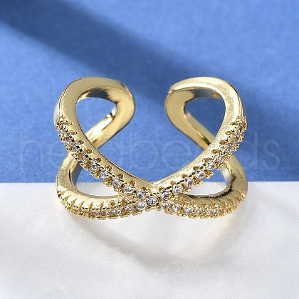 Adjustable Brass Micro Pave Clear Cubic Zirconia Cuff Rings X-RJEW-F101-17G-1