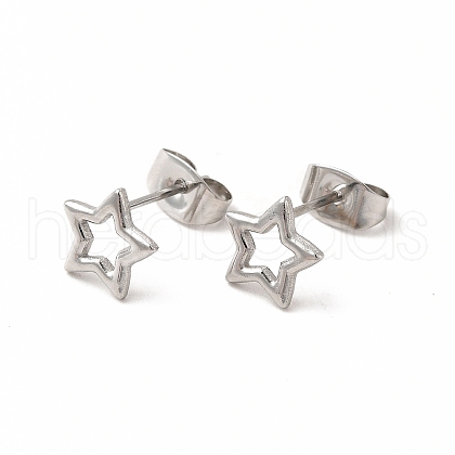 304 Stainless Steel Hollow Out Star Stud Earrings for Women EJEW-C004-05P-1
