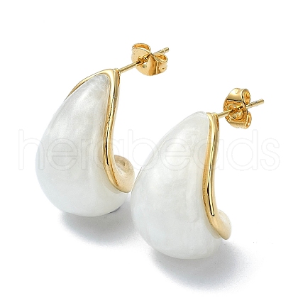 Ion Plating(IP) Golden 304 Stainless Steel Teardrop Stud Earrings X-EJEW-G375-17G-01-1