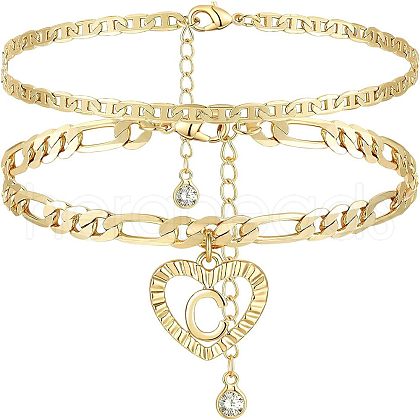 2Pcs Heart 201 Stainless Steel with Rhinestone Anklets FS-WG32213-03-1