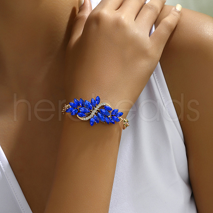 Elegant Alloy Peacock Capri Blue Rhinestone Leaf Link Bracelets JH0716-1