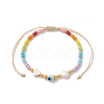 Colorful Glass Seed & Brass Braided Bead Bracelet BJEW-JB10138-04-1