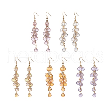 Glass Teardrop Cluster Dangle Earrings EJEW-JE05215-1