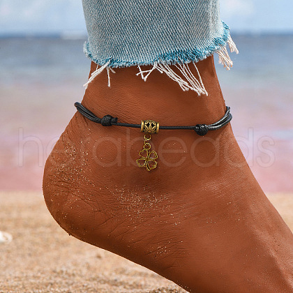 Adjustable Black Waxed Cord Anklets WGF8958-03-1