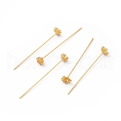 Brass Crystal Rhinestone Flower Head Pins X-KK-A178-03G-1