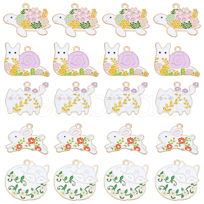SUNNYCLUE 20Pcs 5 Style Golden Plated Alloy Enamel Pendants ENAM-SC0004-30-1