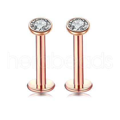 Flat Round Stainless Steel Clear Cubic Zirconia Internally Threaded Labrets WG955BE-09-1
