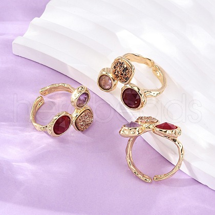 Natural Amethyst/Korean Jade/Agate Germ Cuff Rings RJEW-M076-05G-05-1