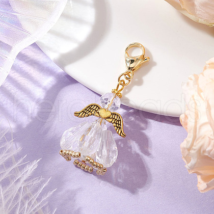 Angel Glass Beaded & Alloy Pendant Decorations HJEW-MZ00190-10-1