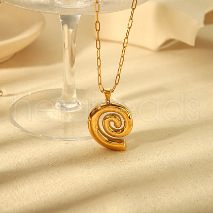 Summer Beach 304 Stainless Steel Spiral Shell Shaped Pendant Necklaces FS-WG19F15-01-1