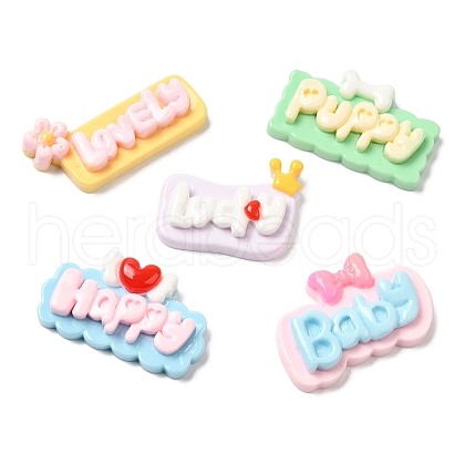 Opaque Resin Cartoon Word Cabochons RESI-K030-01-1