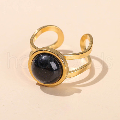 304 Stainless Steel & Blue Goldstone Cuff Rings FS-WGDE3F0-21-1