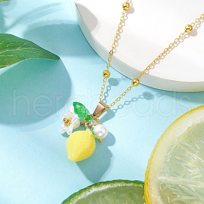 Resin Fruit Pendant Necklaces NJEW-JN05204-01-1