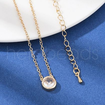 Brass Pave Clear Cubic Zirconia Pendant Necklaces for Women NJEW-Z079-02G-04-1