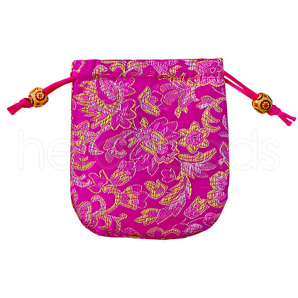 Chinese Style Flower Pattern Satin Jewelry Packing Pouches PW-WG42698-09-1
