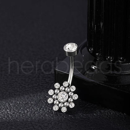 304 Stainless Steel Clear Cubic Zirconia Curved Barbell Belly Button Rings AJEW-D306-03P-01-1