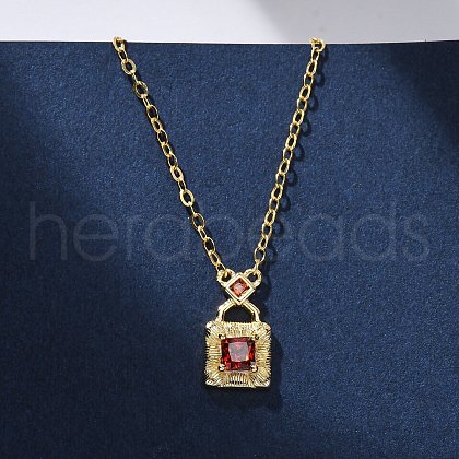 925 Sterling Silver Pave Orange Red Cubic Zirconia Handbag Pendant Necklaces for Women NJEW-D316-01G-1