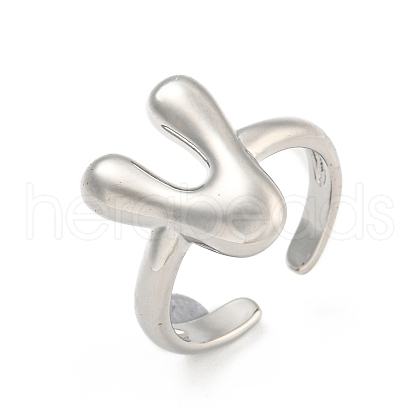 Brass Letter Open Cuff Rings for Women RJEW-G313-01V-P-1