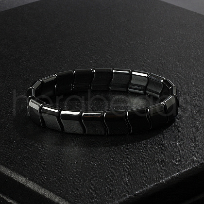 Non-Magnetic Synthetic Hematite Beaded Stretch Bracelets for Men FIND-PW0021-10B-1