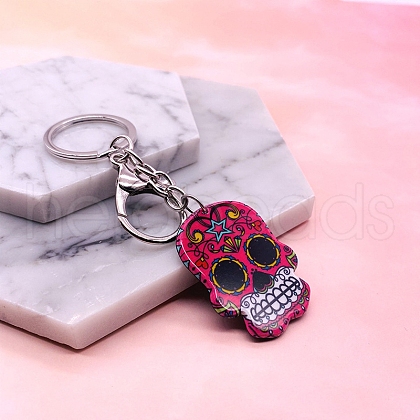 Acrylic Flower Skull Keychain PW-WG713FE-01-1