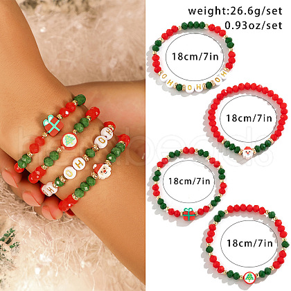 4Pcs Christmas Theme Acrylic Beads Stretch Bracelets for Women WG289FB-02-1
